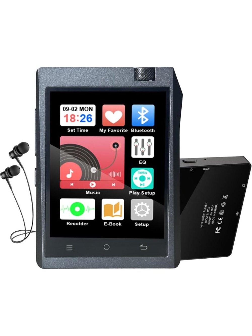 64GB Bluetooth MP3 Player, 2.8'' Touch Screen, Dual Headphone Jacks, FM Radio